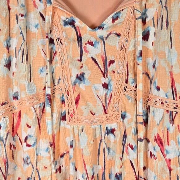 Haute‎ Hippie Tribe Peach Floral Print Boho Peasant Top Blouse M - Picture 10 of 10